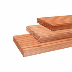Douglas terrasplanken onbehandeld van duurzaam naaldhout met warme roodbruine kleur, ideaal voor het aanleggen van een natuurlijk en stevig buitenterras, geschikt voor tuin, oprit of poolhouse, met lange levensduur en uitstekende prijs-kwaliteitverhouding