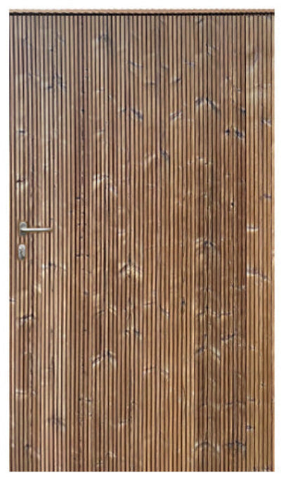 Moderne Bardot tuindeur van thermo vuren met verticaal ribprofiel, afmeting 178 x 100 cm.