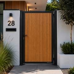 Tuindeur in aluminium met ayous planken