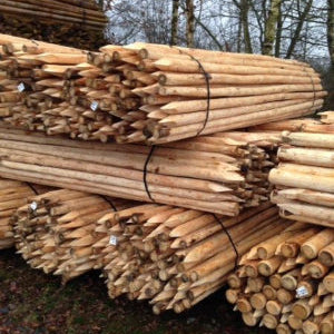 Grenen palen geschild gepunt onbehandeld- dia. 9 cm