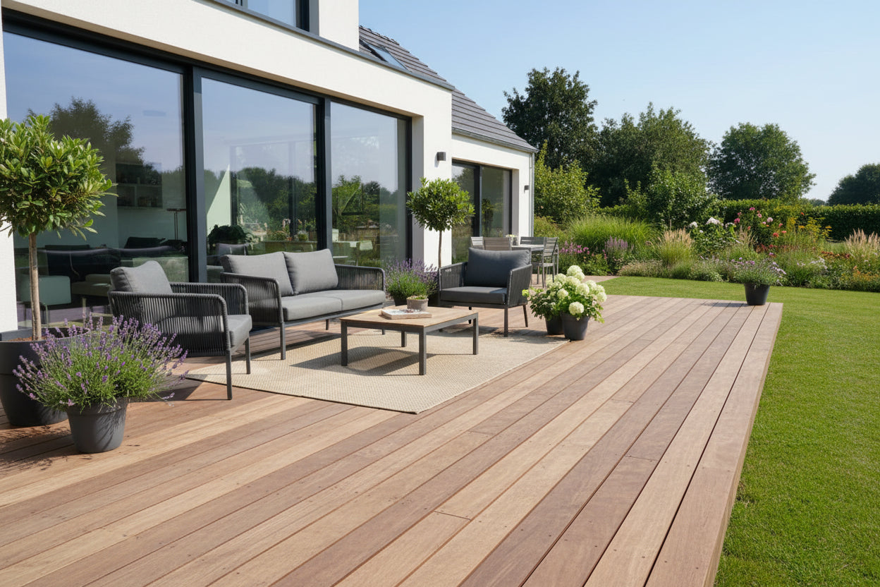 Sucupira terrasplanken in tropisch hardhout. 